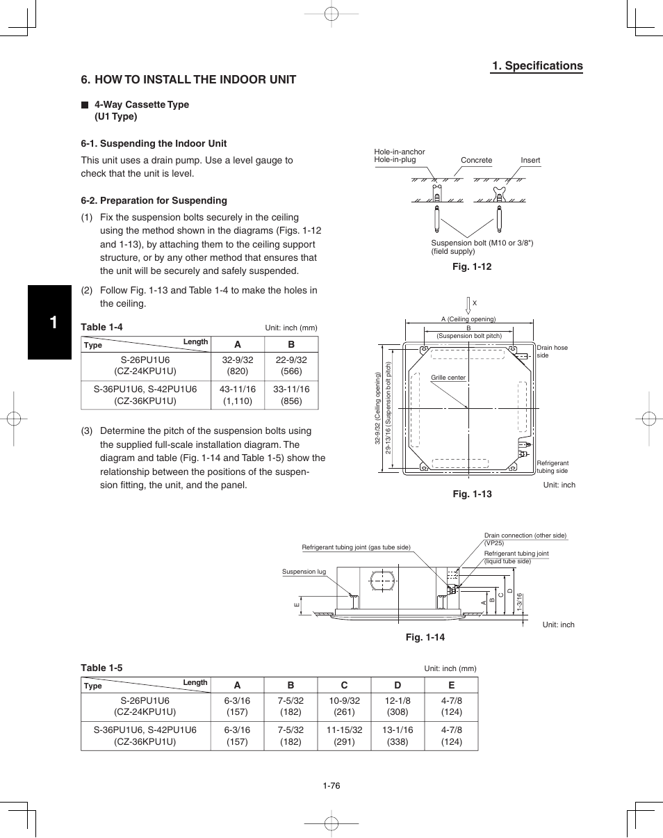 Specifications 6. how to install the indoor unit | Panasonic 36PEF1U6 User Manual | Page 82 / 198