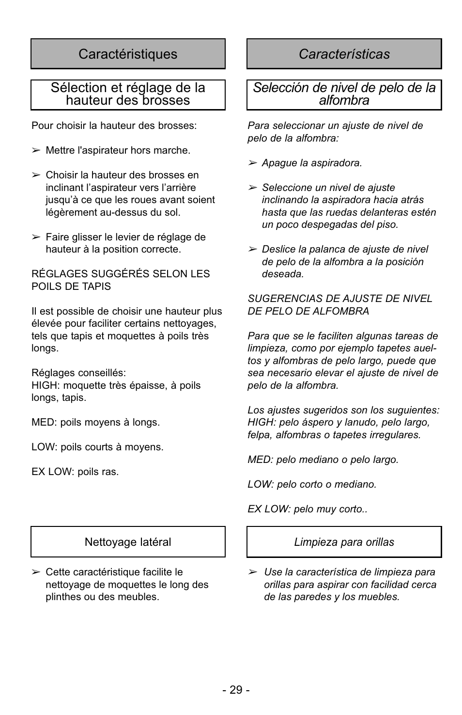 Características caractéristiques | Panasonic MC-GG523 User Manual | Page 29 / 60