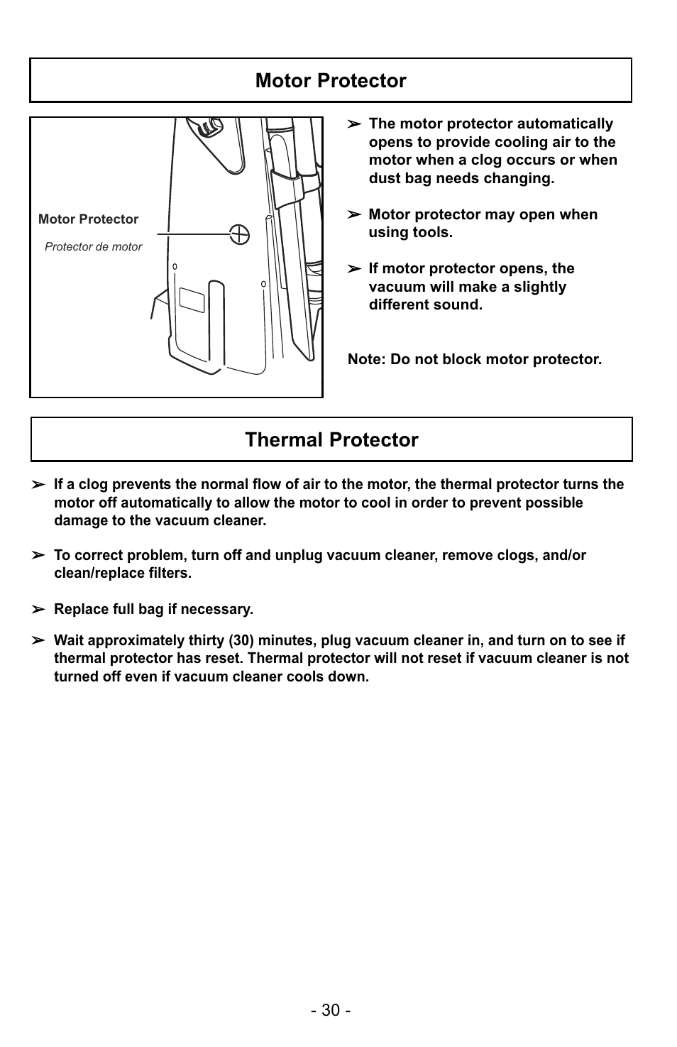 Motor protector, Thermal protector | Panasonic MC-GG523 User Manual | Page 30 / 60