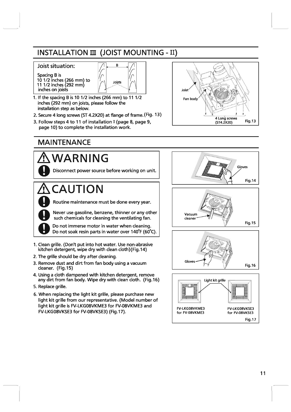 Гг r, Warning, Caution | Panasonic FV-08VKME3 User Manual | Page 11 / 12