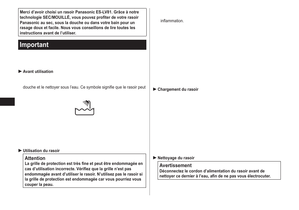 Important | Panasonic ES-LV81-K User Manual | Page 16 / 44