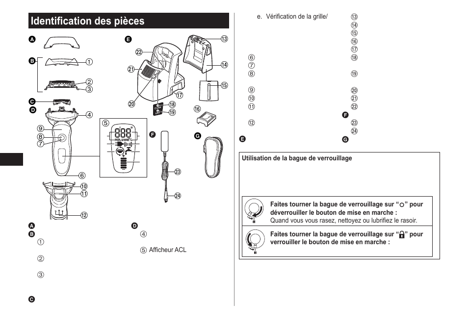 Identification des pièces | Panasonic ES-LV81-K User Manual | Page 18 / 44