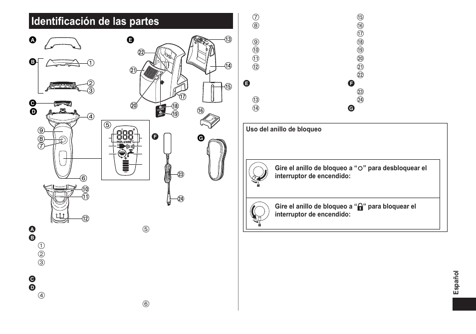 Identificación de las partes | Panasonic ES-LV81-K User Manual | Page 31 / 44