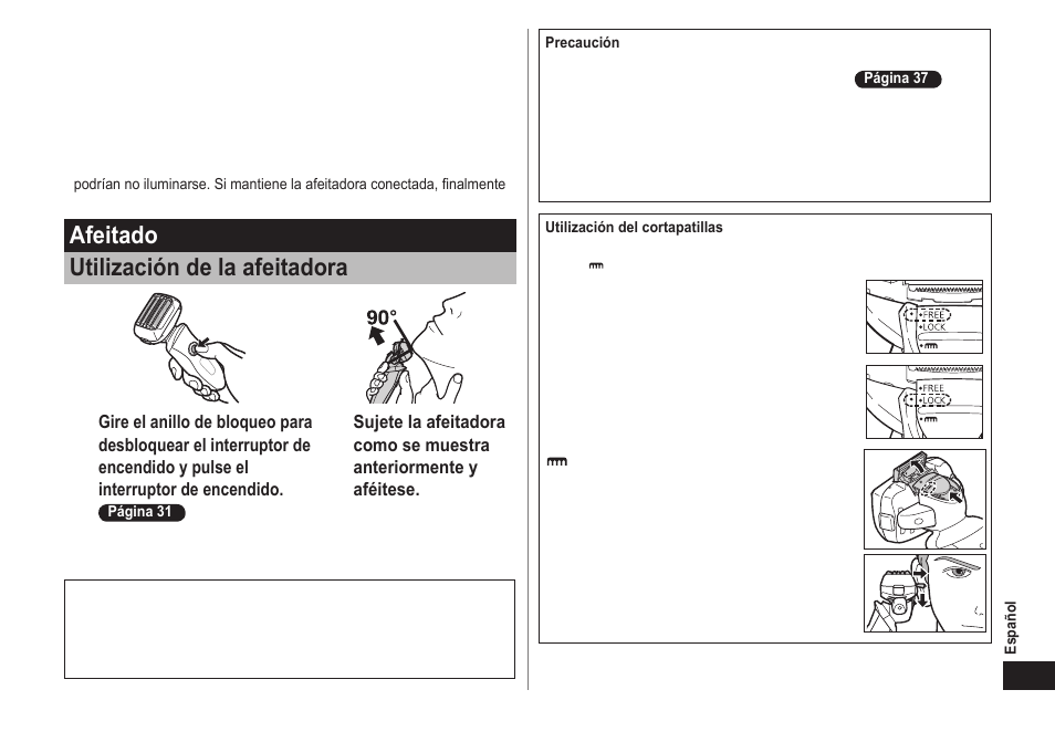 Afeitado utilización de la afeitadora | Panasonic ES-LV81-K User Manual | Page 33 / 44
