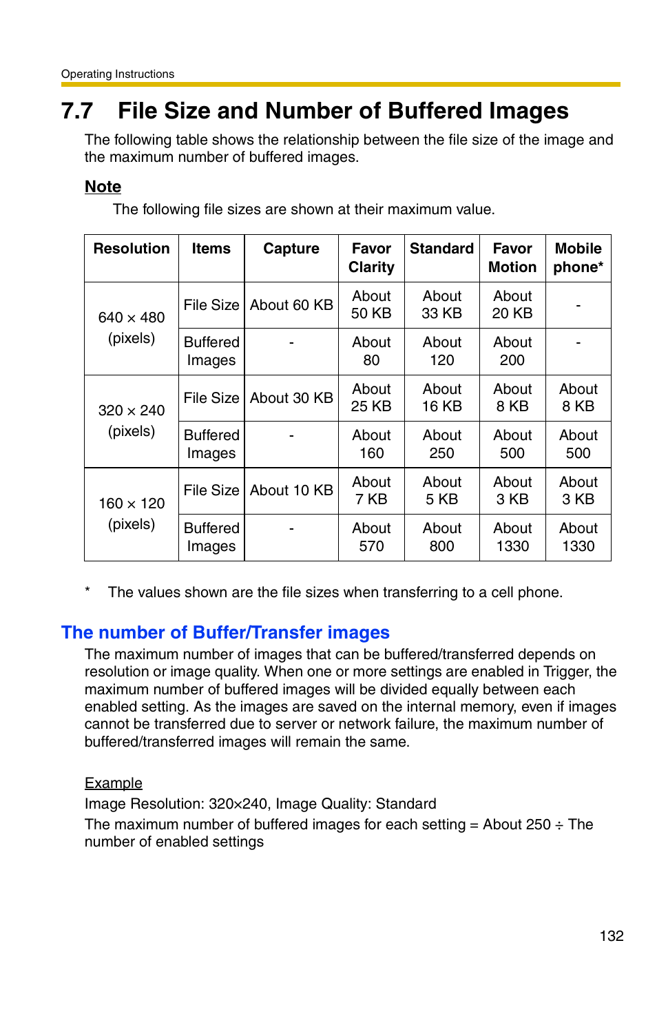 7 file size and number of buffered images, The number of buffer/transfer images | Panasonic BL-C1A User Manual | Page 132 / 141