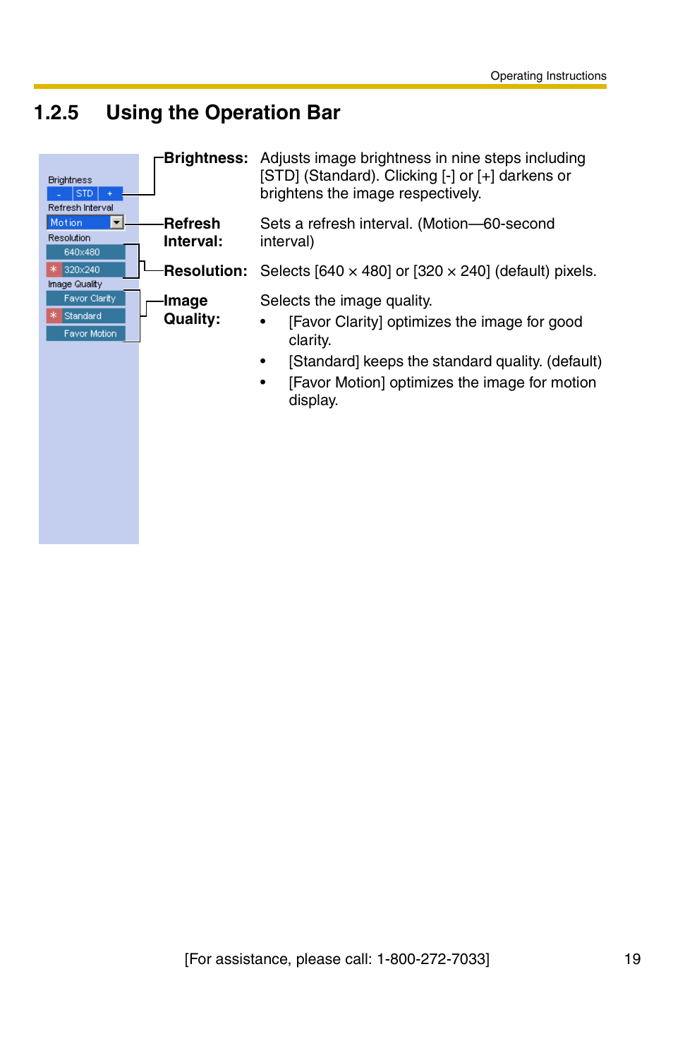 E 19, 5 using the operation bar | Panasonic BL-C1A User Manual | Page 19 / 141