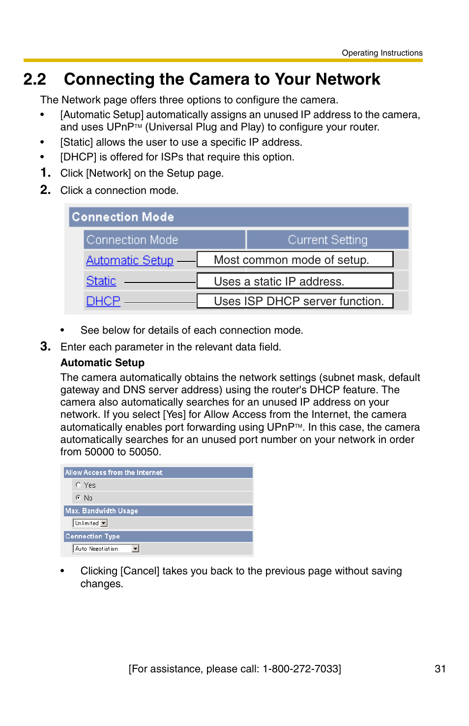2 connecting the camera to your network | Panasonic BL-C1A User Manual | Page 31 / 141