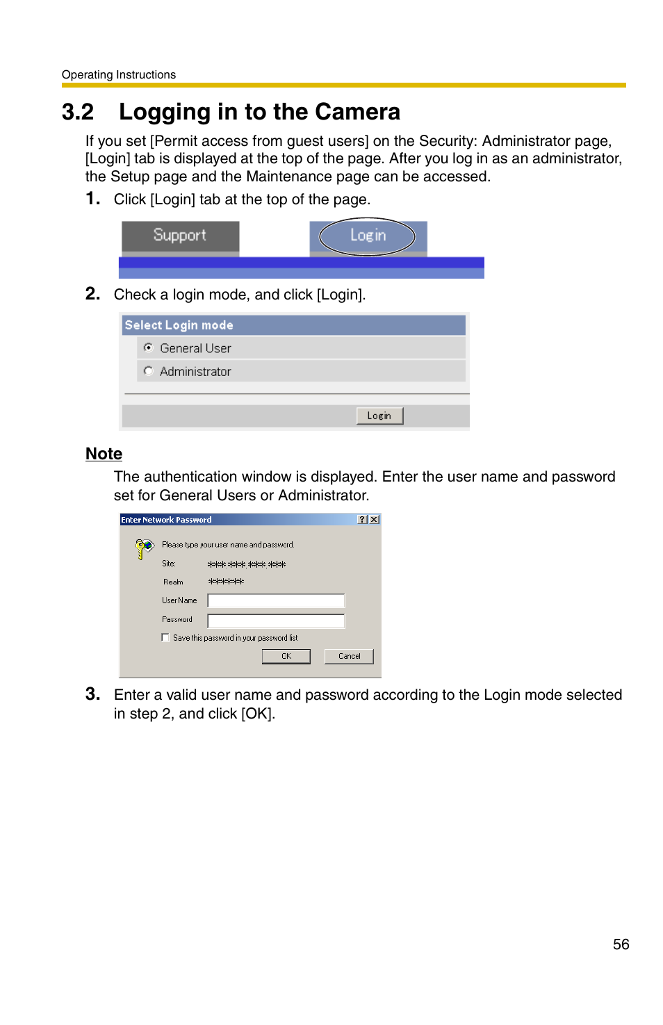 2 logging in to the camera, Ge 56 | Panasonic BL-C1A User Manual | Page 56 / 141