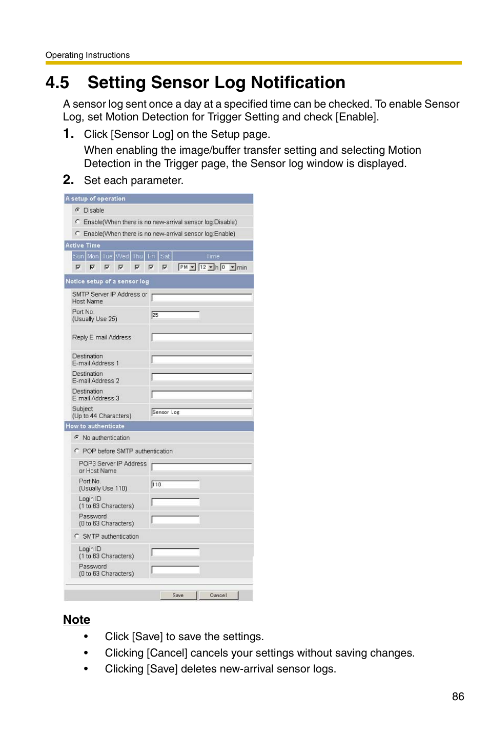 5 setting sensor log notification | Panasonic BL-C1A User Manual | Page 86 / 141