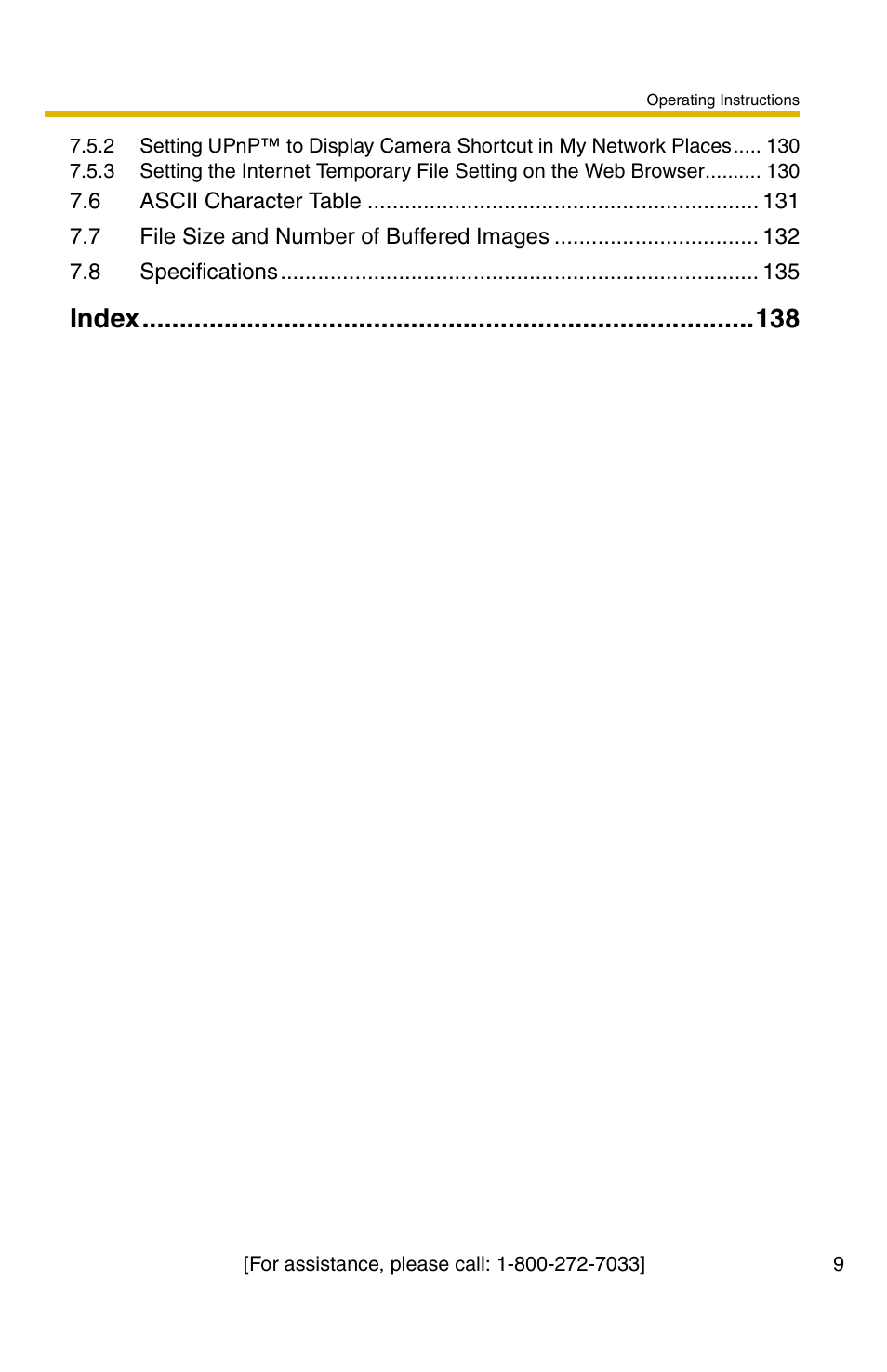 Index 138, Index | Panasonic BL-C1A User Manual | Page 9 / 141