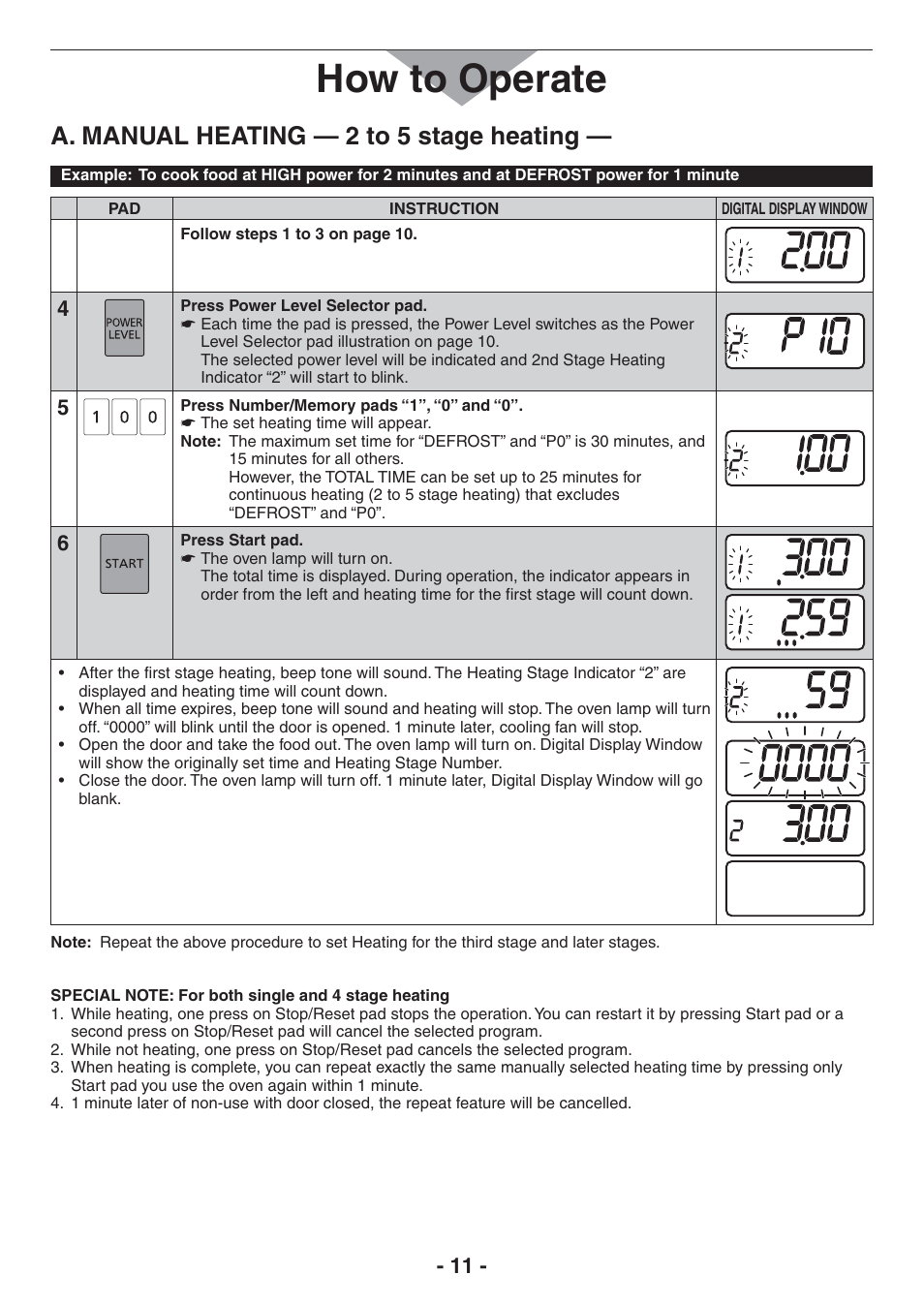 2 to 5 stage heating, How to operate, A. manual heating — 2 to 5 stage heating | Panasonic NE-17521 User Manual | Page 11 / 40