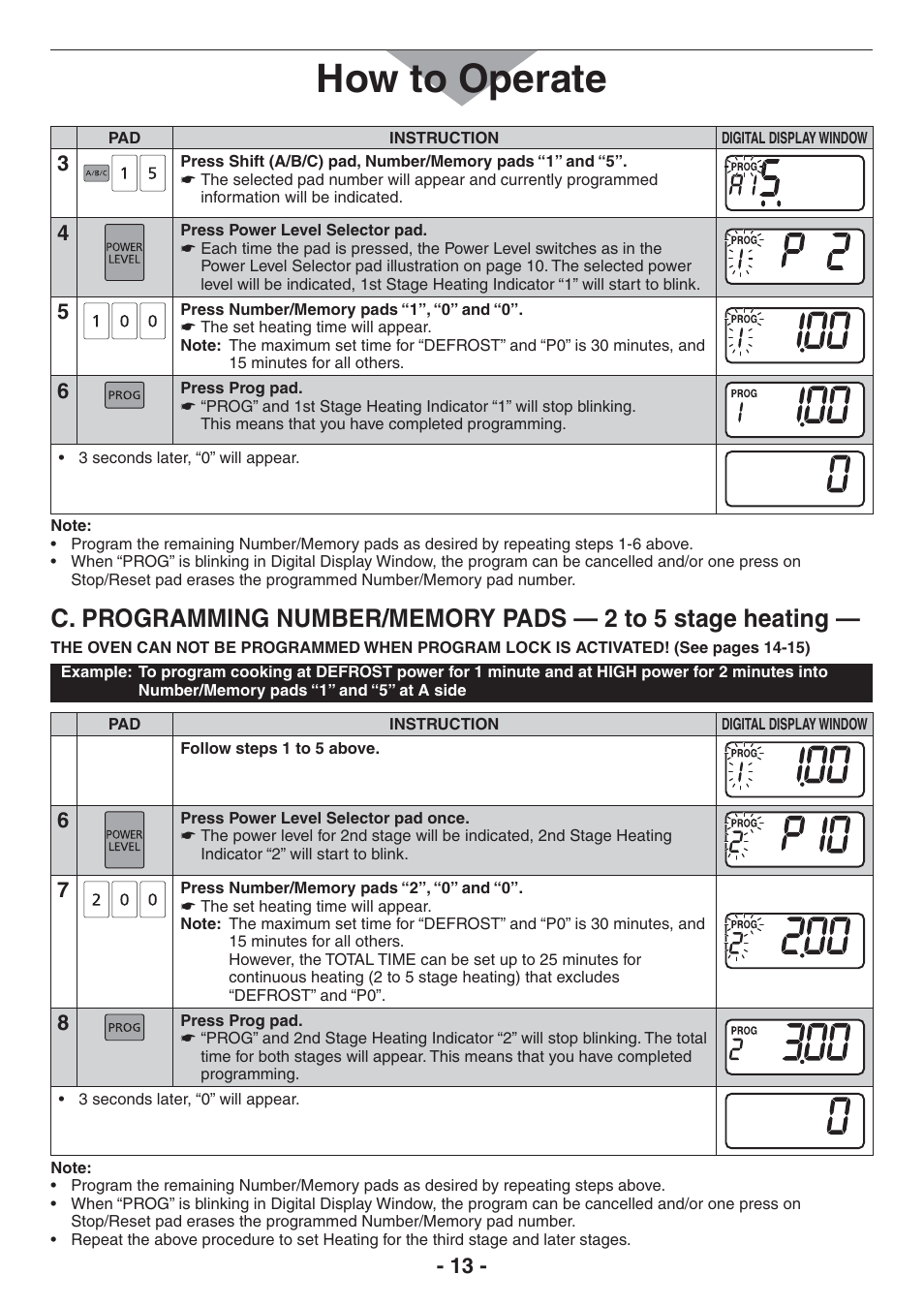 2 to 5 stage heating, How to operate | Panasonic NE-17521 User Manual | Page 13 / 40