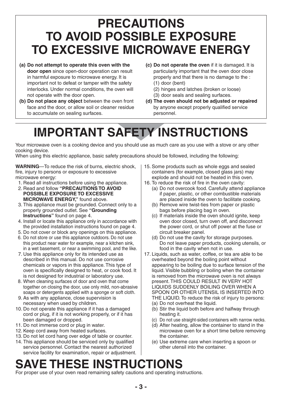 Important safety instructions, Save these instructions | Panasonic NE-17521 User Manual | Page 3 / 40