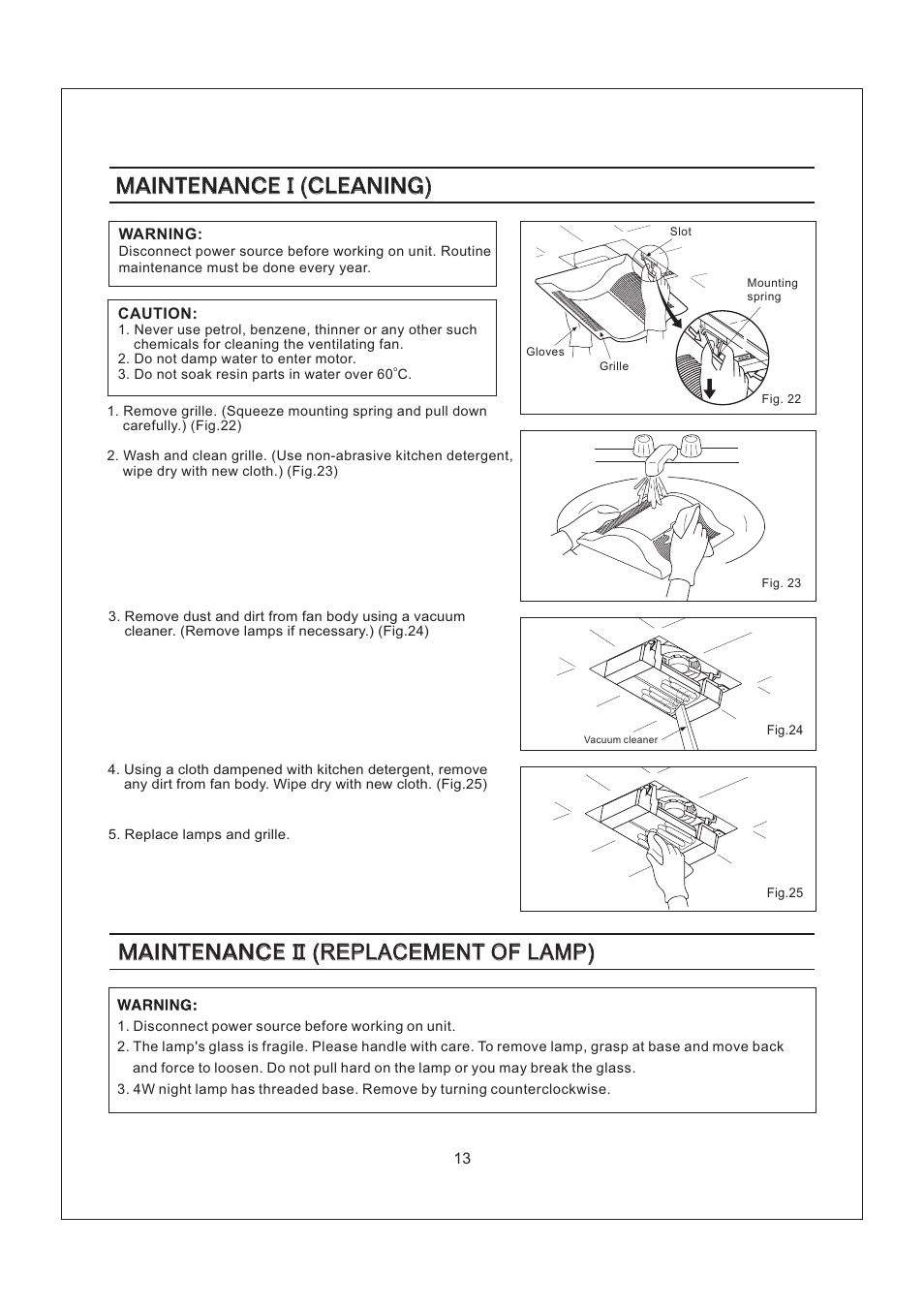 Maintenance ii (replacement of lamp) | Panasonic FV-08VSL1 User Manual | Page 13 / 15