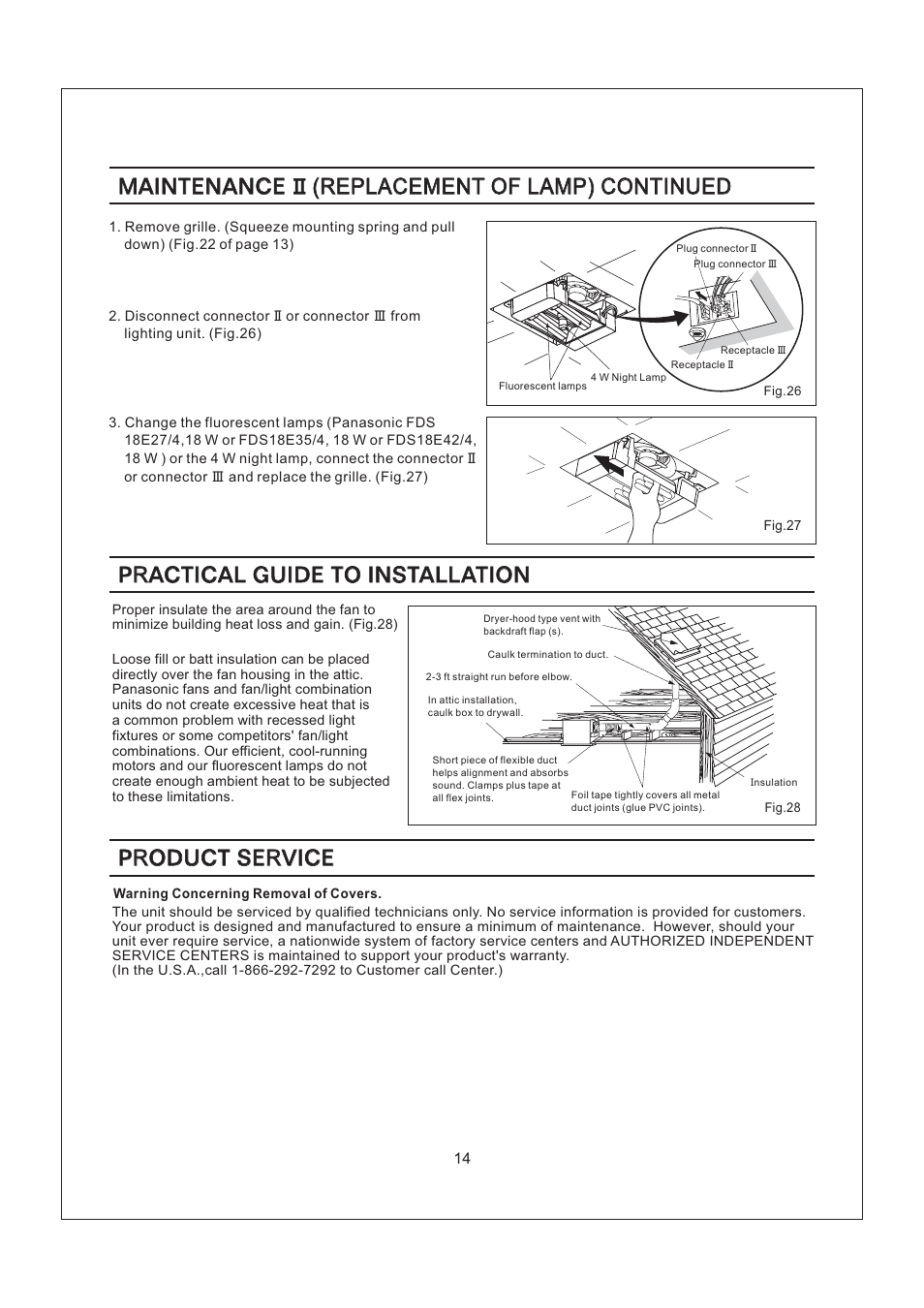 Maintenance ii (replacement of lamp) continued | Panasonic FV-08VSL1 User Manual | Page 14 / 15