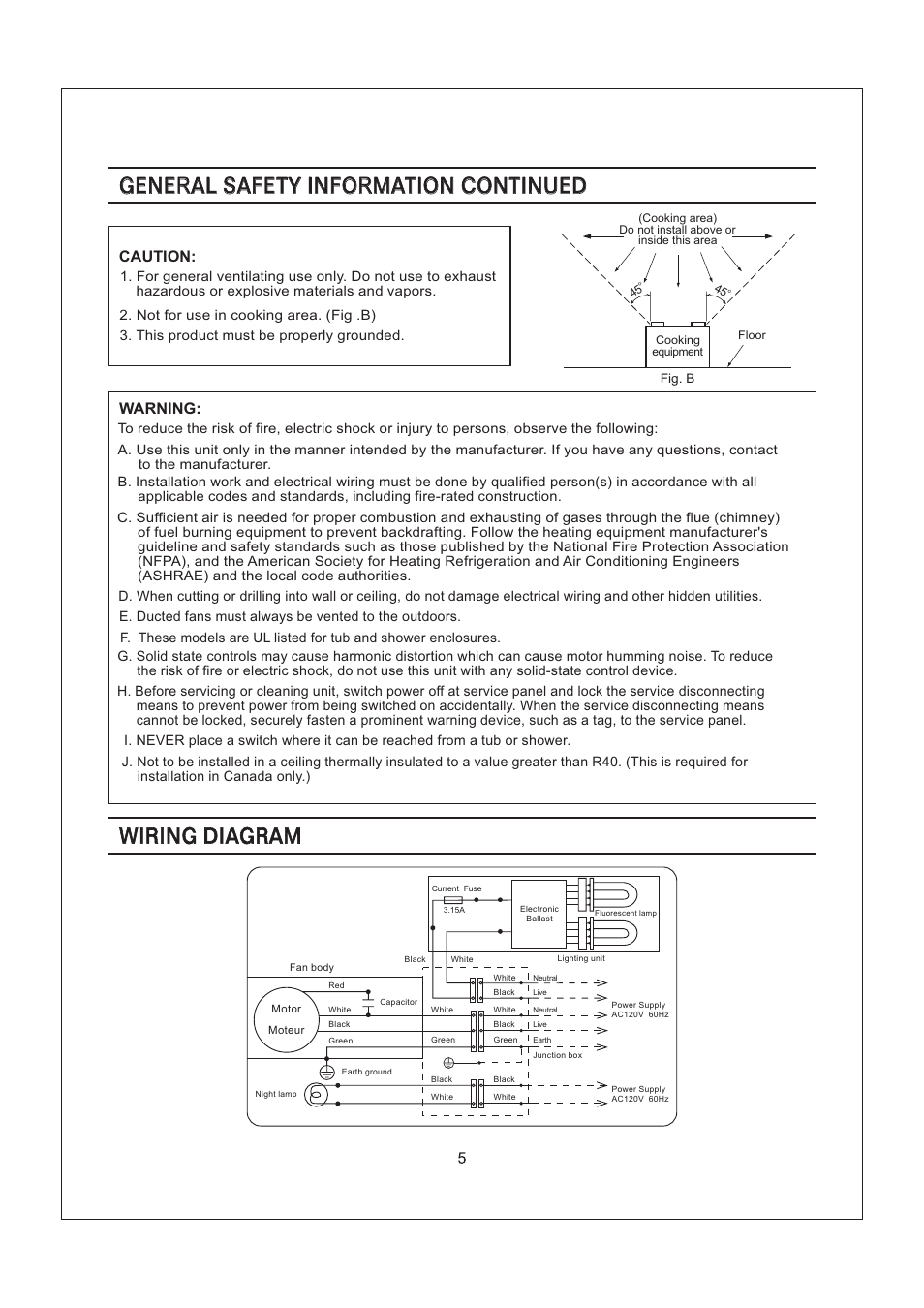 Wiring diagram, Caution, Warning | Panasonic FV-08VSL1 User Manual | Page 5 / 15