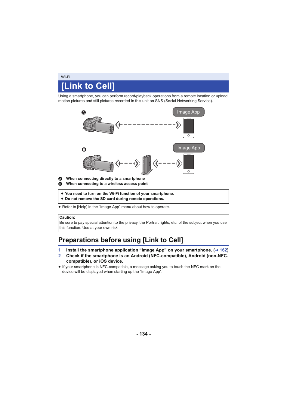 Link to cell, Preparations before using [link to cell, L 134 | Panasonic HC-W850K User Manual | Page 134 / 220