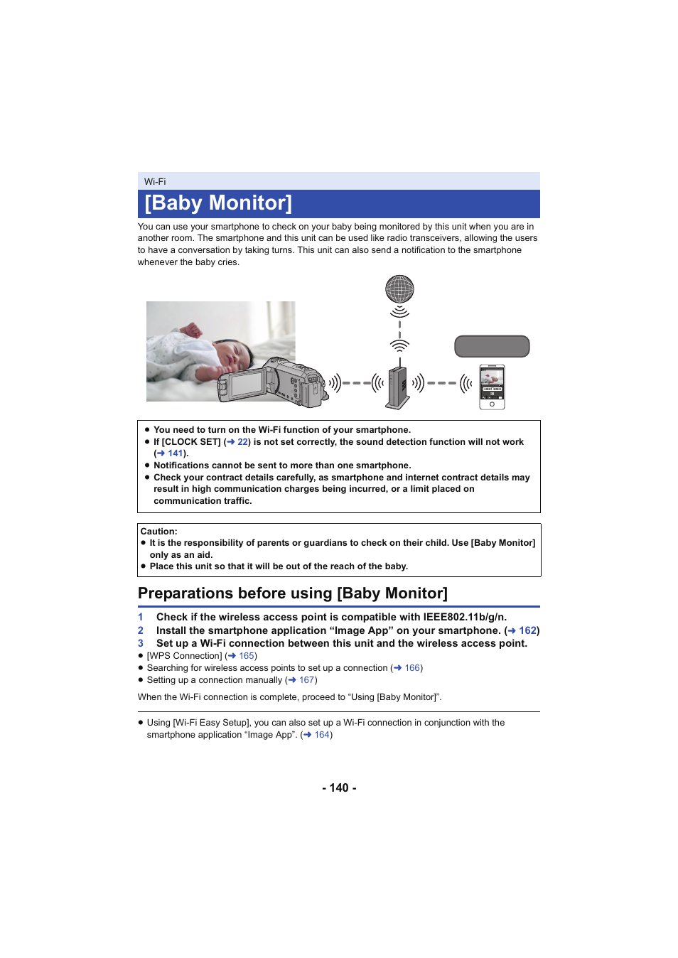 Baby monitor, Preparations before using [baby monitor | Panasonic HC-W850K User Manual | Page 140 / 220