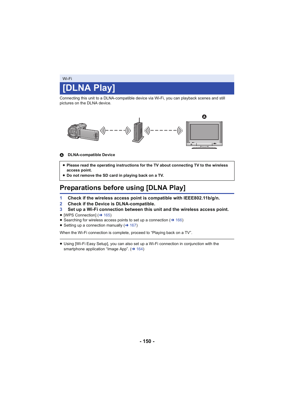 Dlna play, Preparations before using [dlna play | Panasonic HC-W850K User Manual | Page 150 / 220