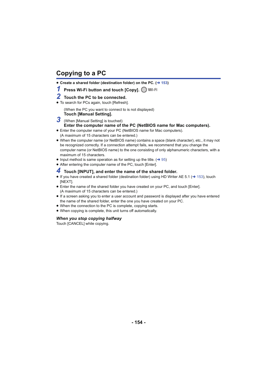 Copying to a pc, L 154 | Panasonic HC-W850K User Manual | Page 154 / 220