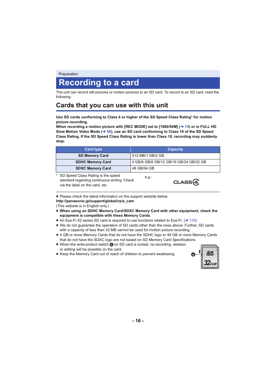 Recording to a card, Cards that you can use with this unit | Panasonic HC-W850K User Manual | Page 16 / 220