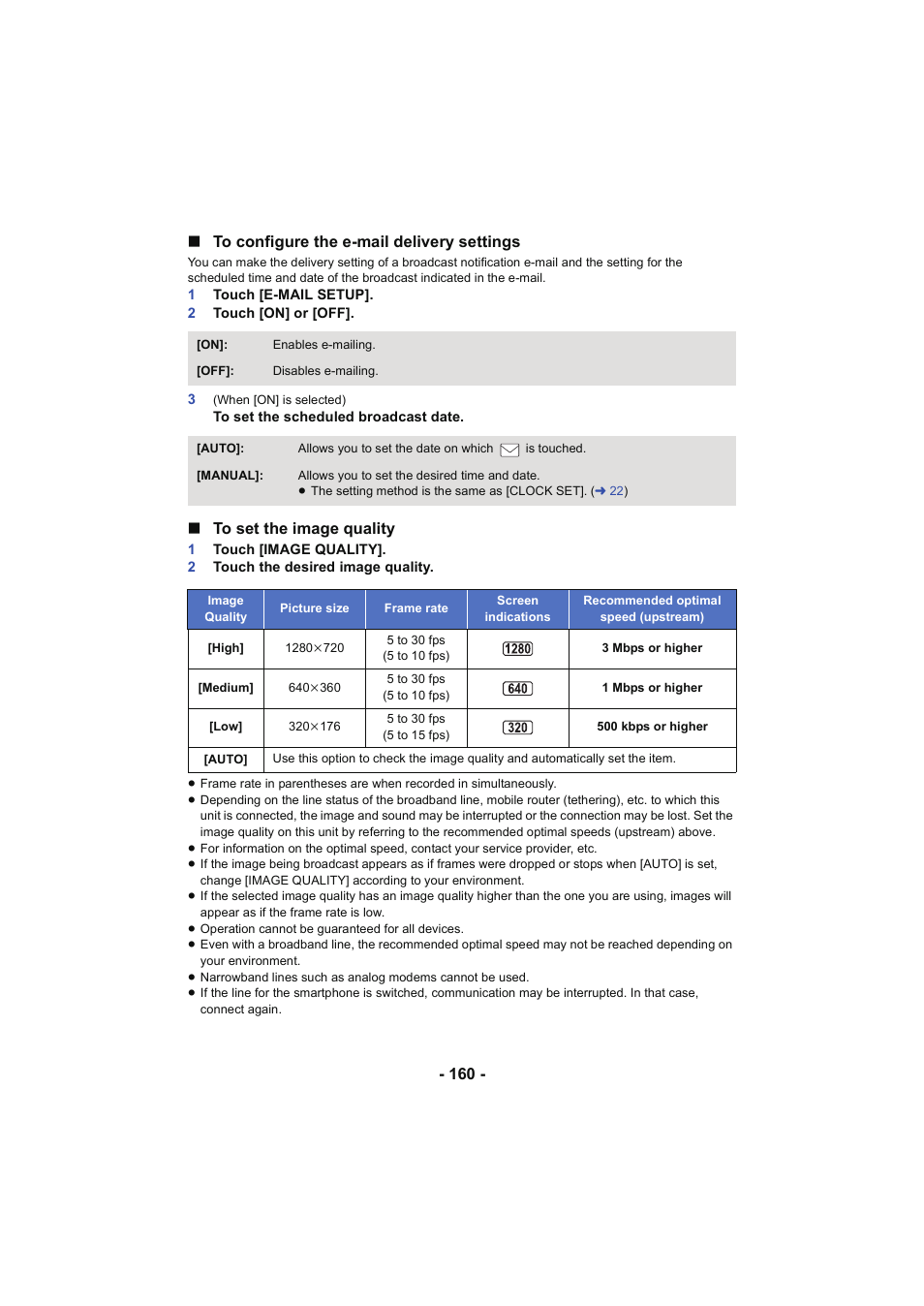 L 160, 160 - ∫ to configure the e-mail delivery settings | Panasonic HC-W850K User Manual | Page 160 / 220