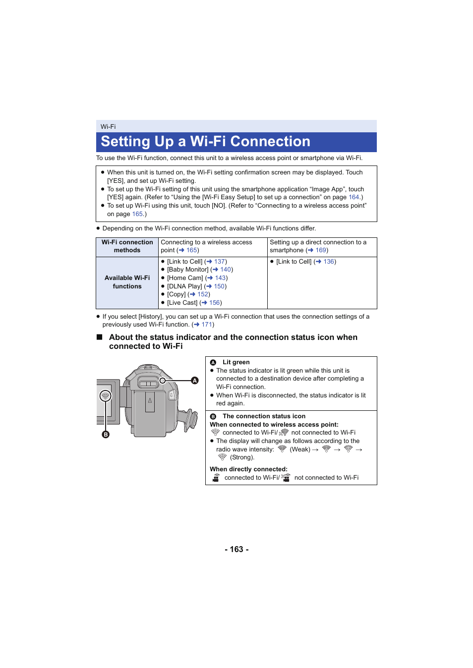 Setting up a wi-fi connection | Panasonic HC-W850K User Manual | Page 163 / 220