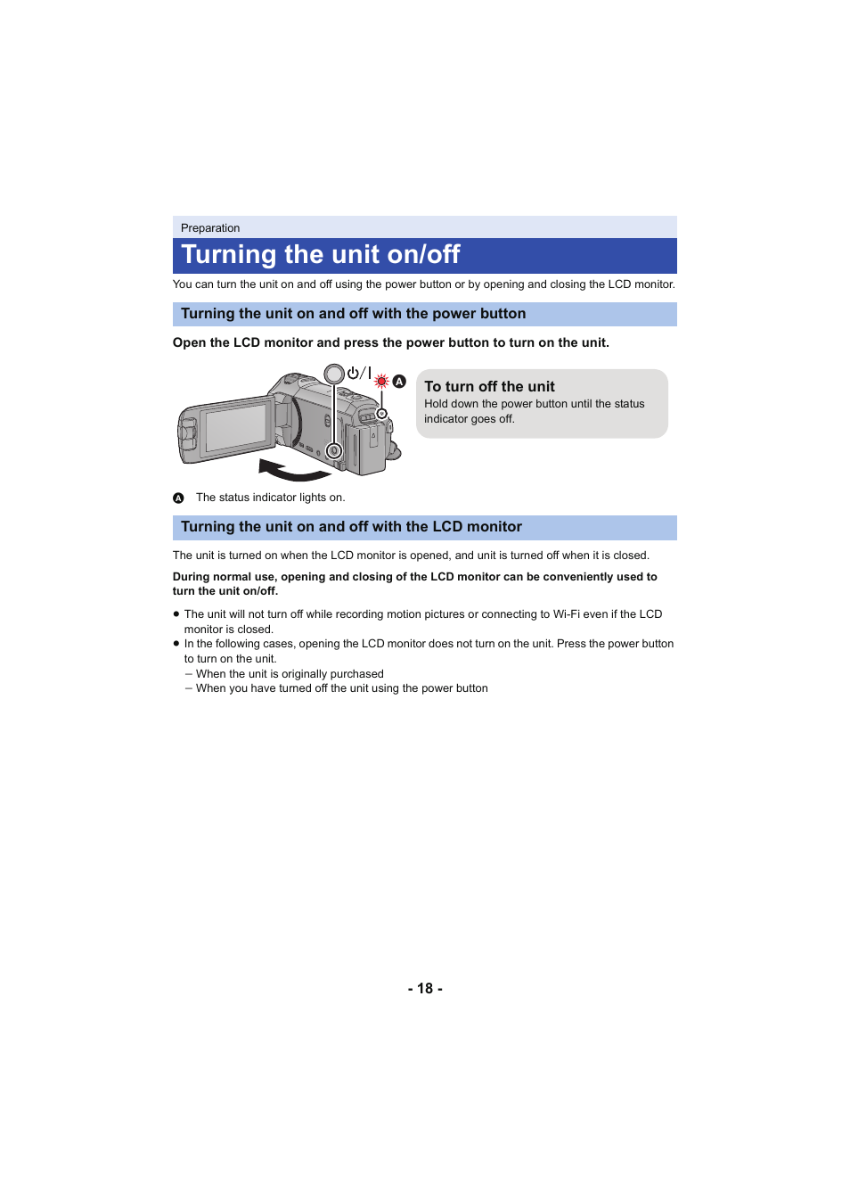 Turning the unit on/off, L 18 | Panasonic HC-W850K User Manual | Page 18 / 220