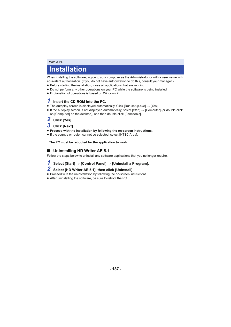 Installation, L 187 | Panasonic HC-W850K User Manual | Page 187 / 220