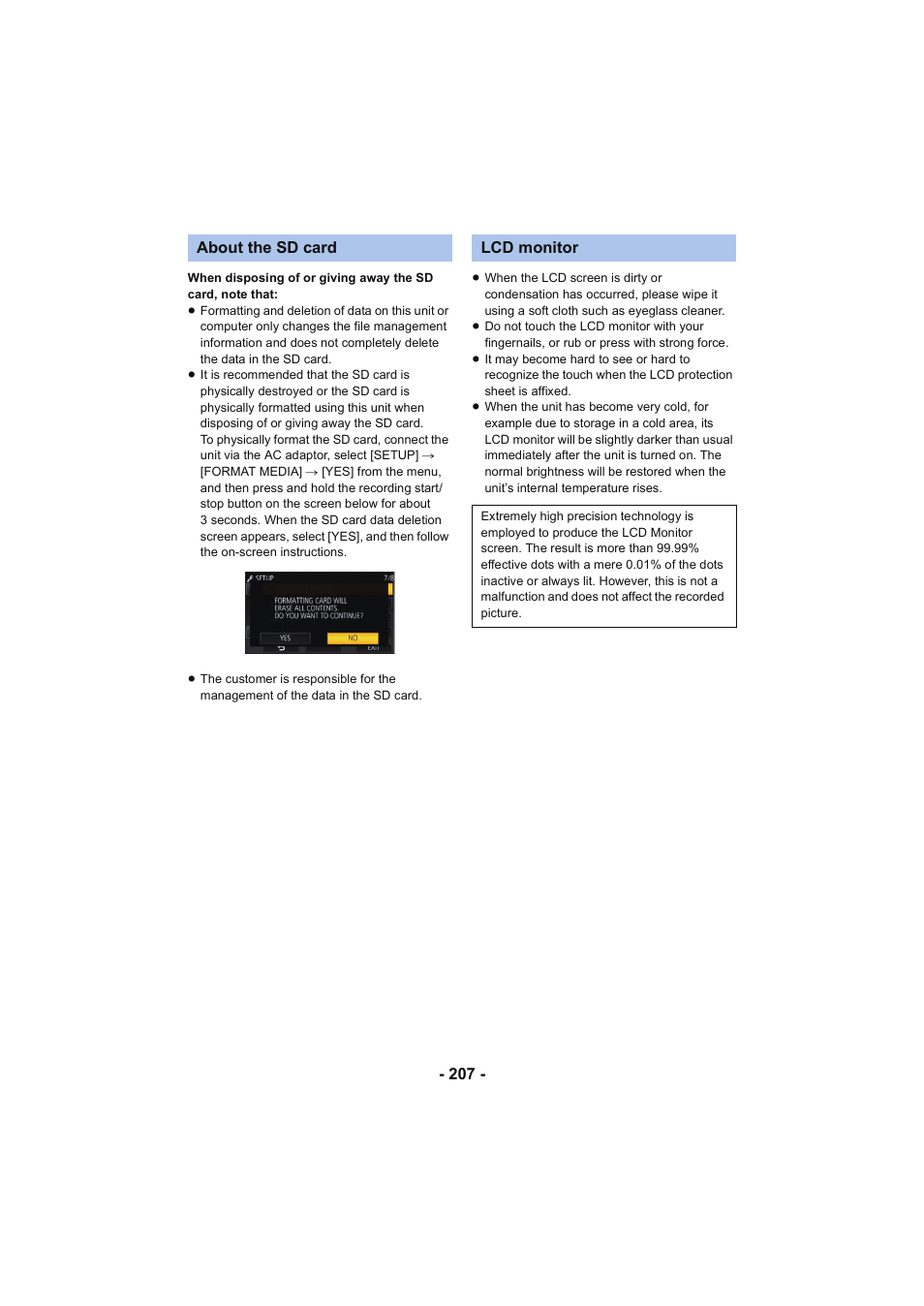 L 207, About the sd card lcd monitor | Panasonic HC-W850K User Manual | Page 207 / 220
