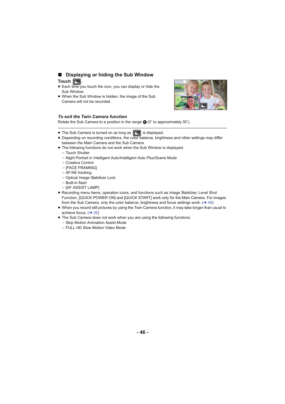 46 - ∫ displaying or hiding the sub window | Panasonic HC-W850K User Manual | Page 46 / 220