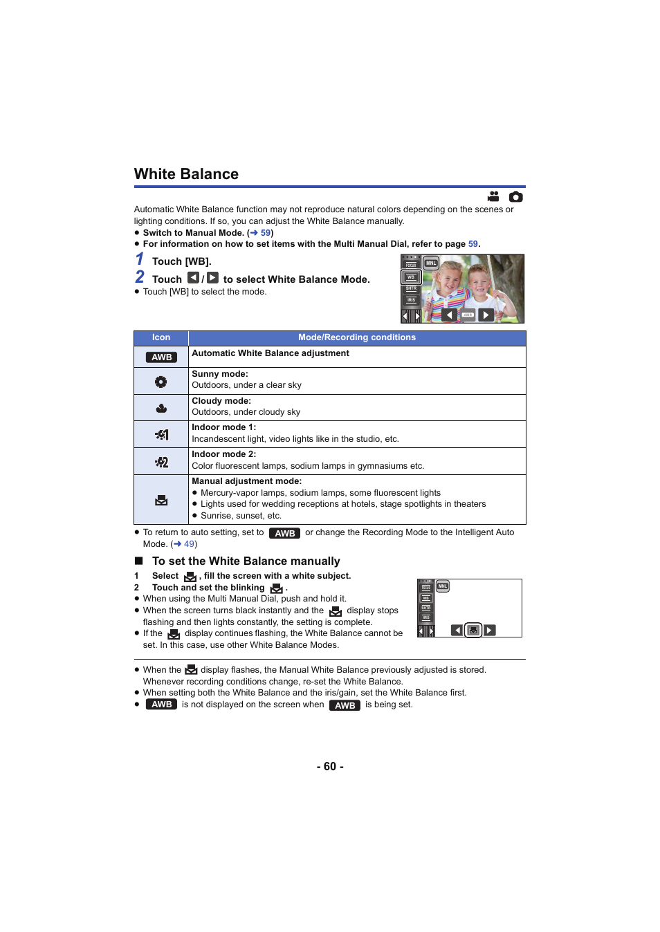 White balance, L 60 | Panasonic HC-W850K User Manual | Page 60 / 220