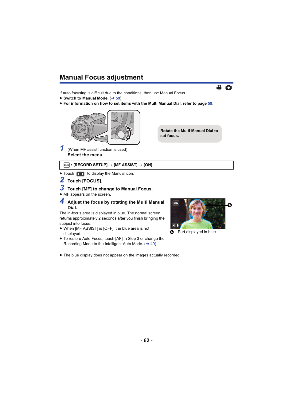 Manual focus adjustment, L 62 | Panasonic HC-W850K User Manual | Page 62 / 220