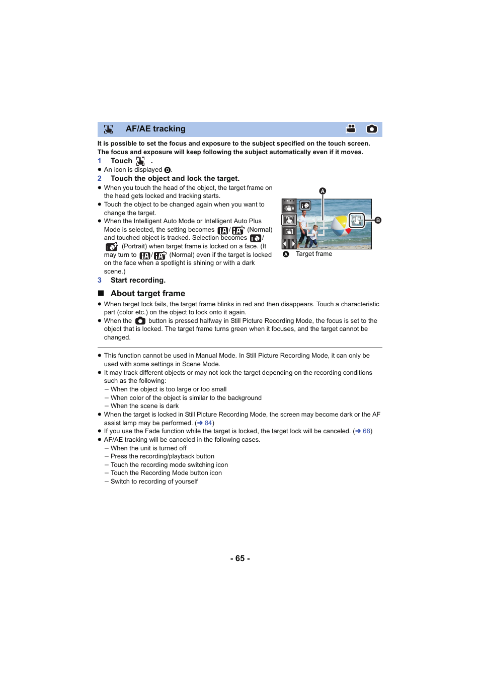 Af/ae tracking, Af/ae tracking) | Panasonic HC-W850K User Manual | Page 65 / 220