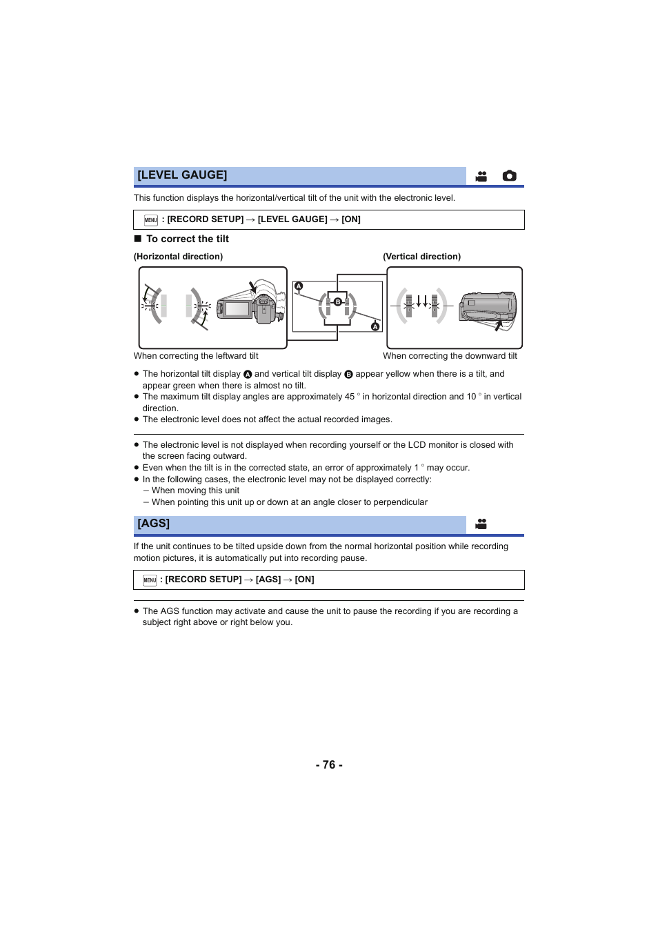 L 76, Level gauge | Panasonic HC-W850K User Manual | Page 76 / 220