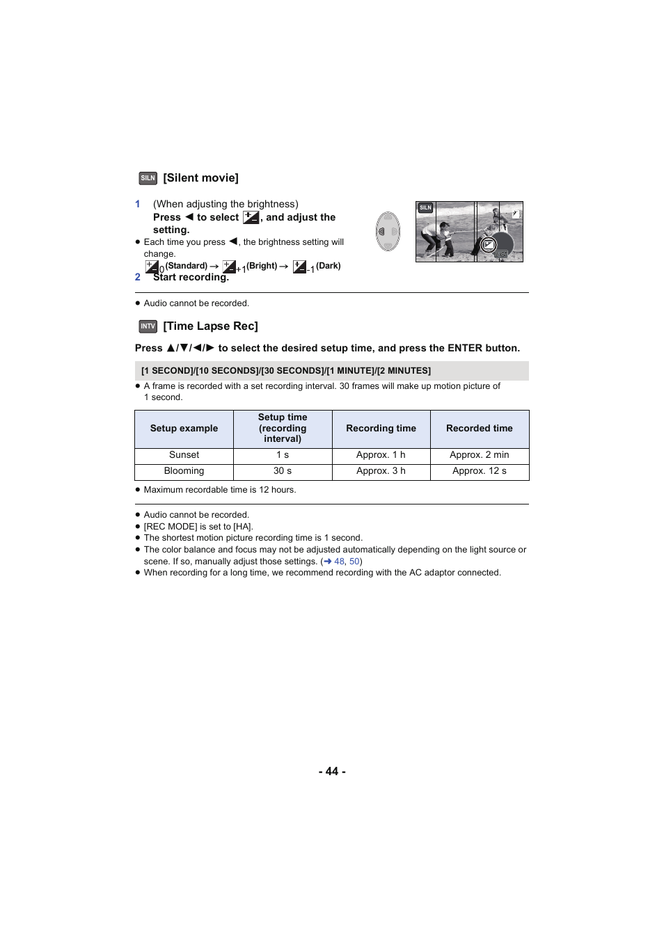 L 44, Silent movie] [time lapse rec | Panasonic HC-V130K User Manual | Page 44 / 100