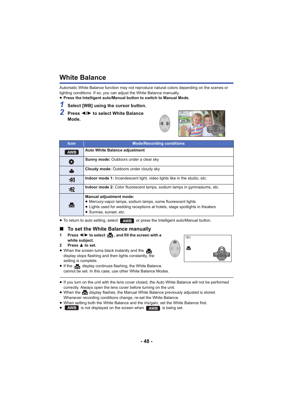 White balance, L 48 | Panasonic HC-V130K User Manual | Page 48 / 100