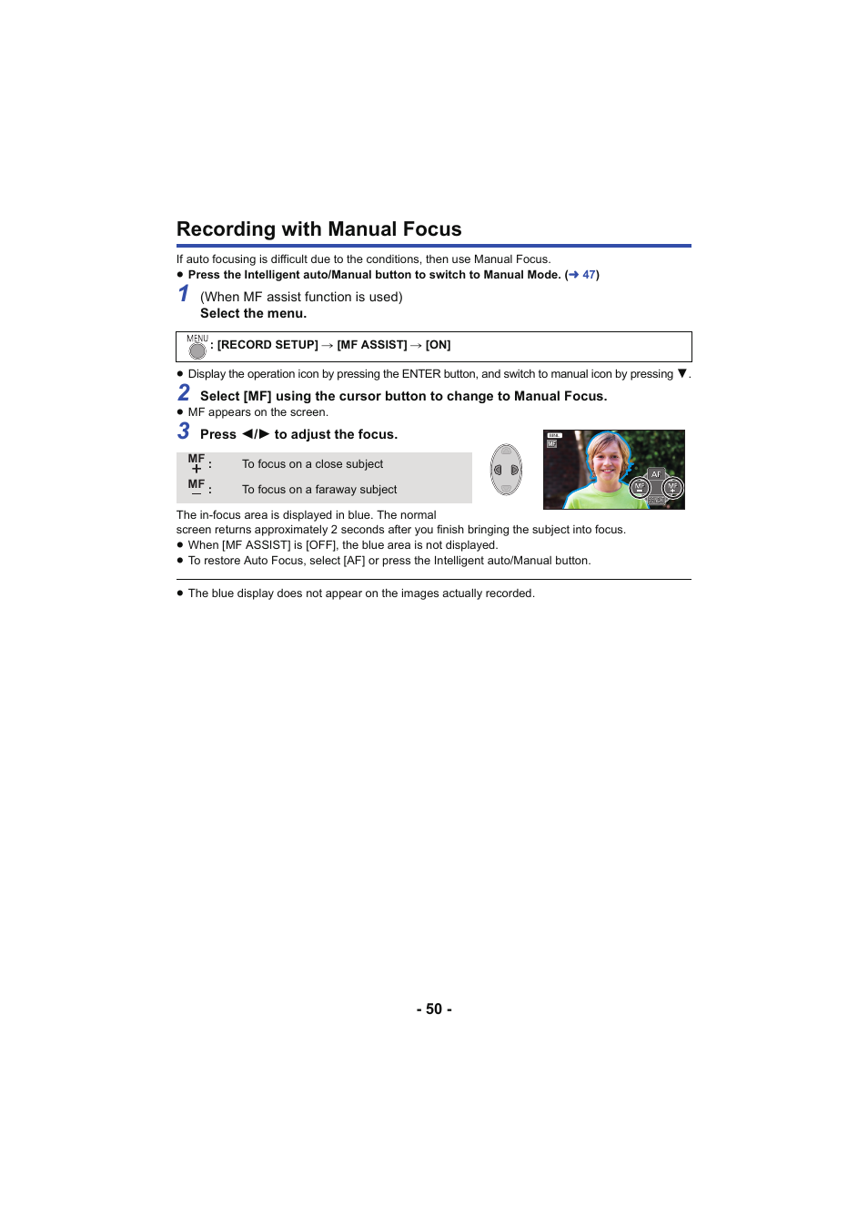 Recording with manual focus, L 50 | Panasonic HC-V130K User Manual | Page 50 / 100