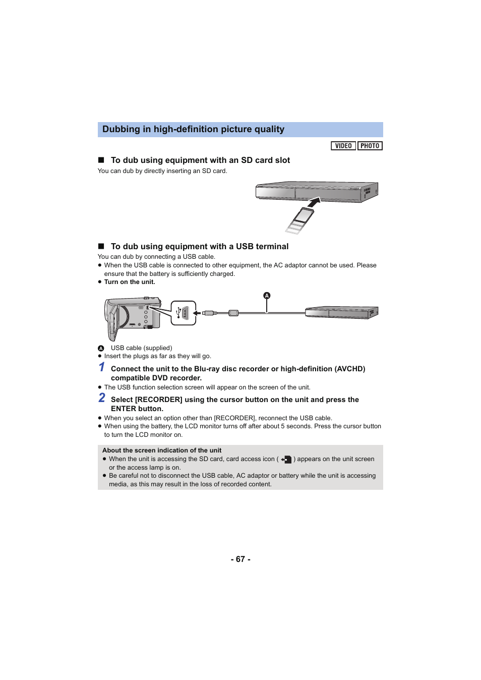 Ctly, L 67, Dubbing in high-definition picture quality | Panasonic HC-V130K User Manual | Page 67 / 100