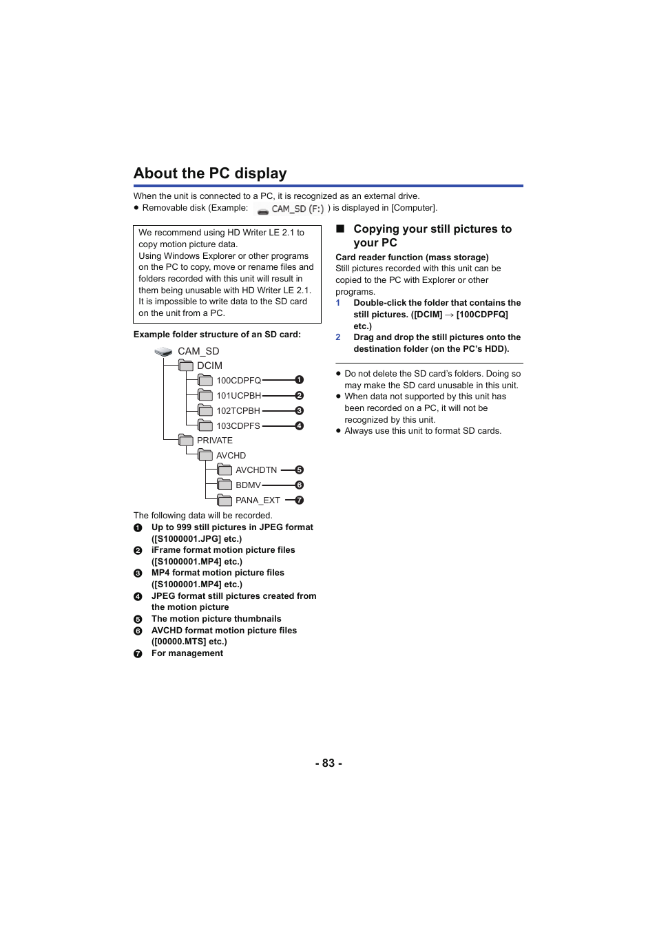 About the pc display, L 83 | Panasonic HC-V130K User Manual | Page 83 / 100