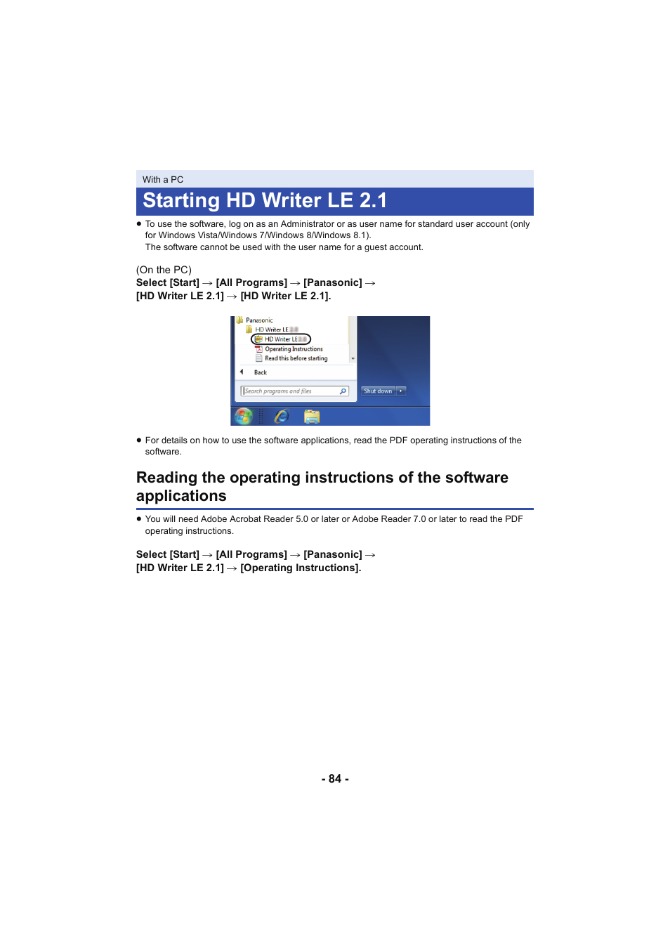 Starting hd writer le 2.1 | Panasonic HC-V130K User Manual | Page 84 / 100