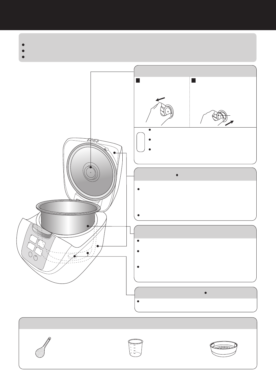 Cleaning and maintenance, Temperature sensor, Cast heater pan | Accessories, Moisturizing cap, Entire unit, Outer lid (sealed part), Rice scoop measuring cup, Steaming basket, Attentions | Panasonic SR-DF181 User Manual | Page 14 / 68