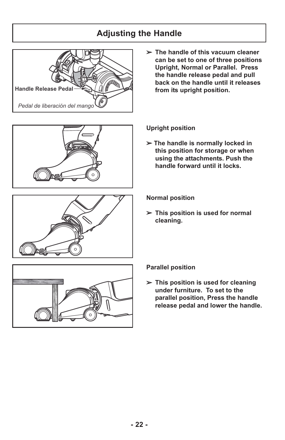 Adjusting the handle | Panasonic MC-UL815 User Manual | Page 22 / 68