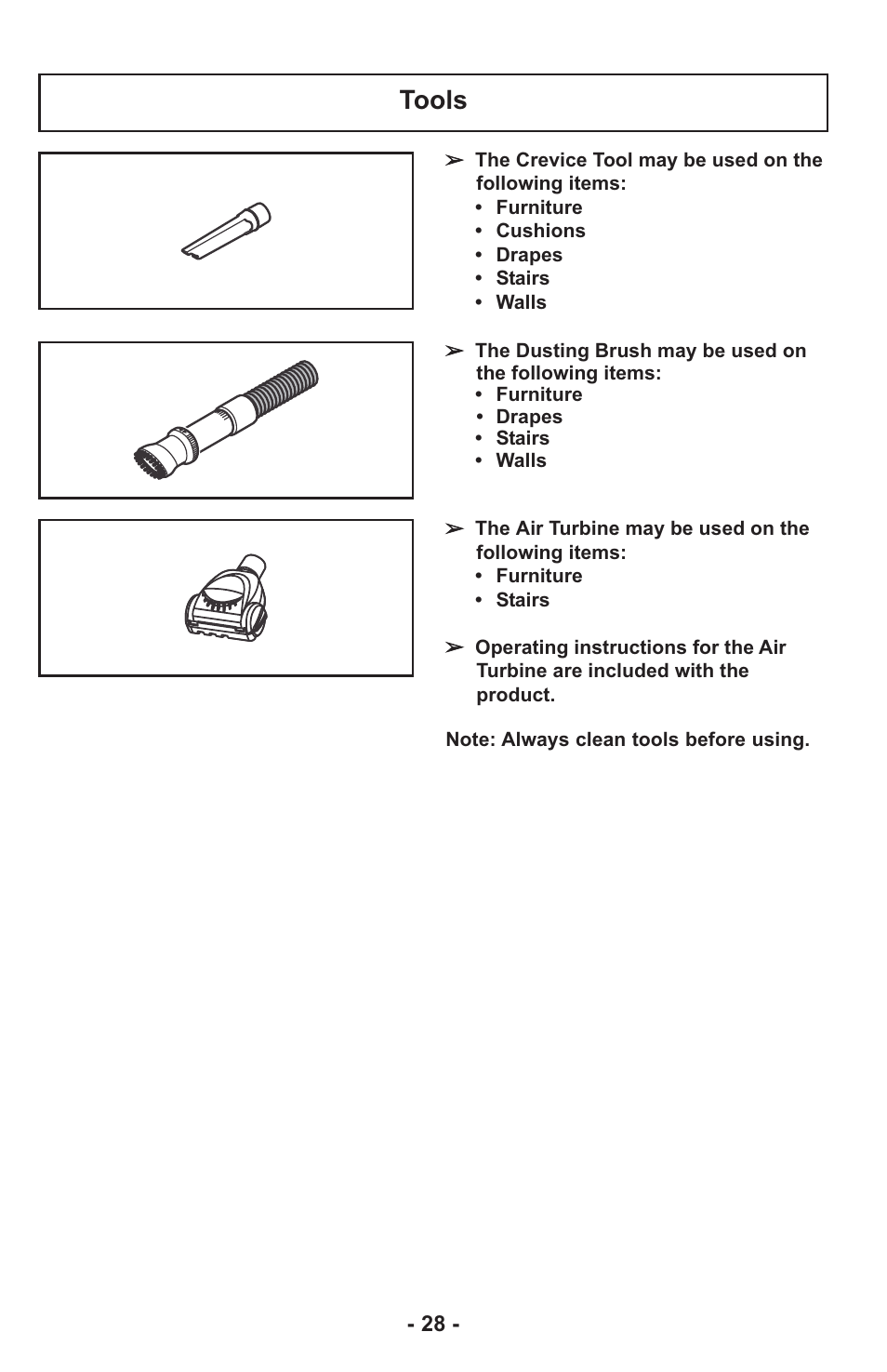 Tools | Panasonic MC-UL815 User Manual | Page 28 / 68