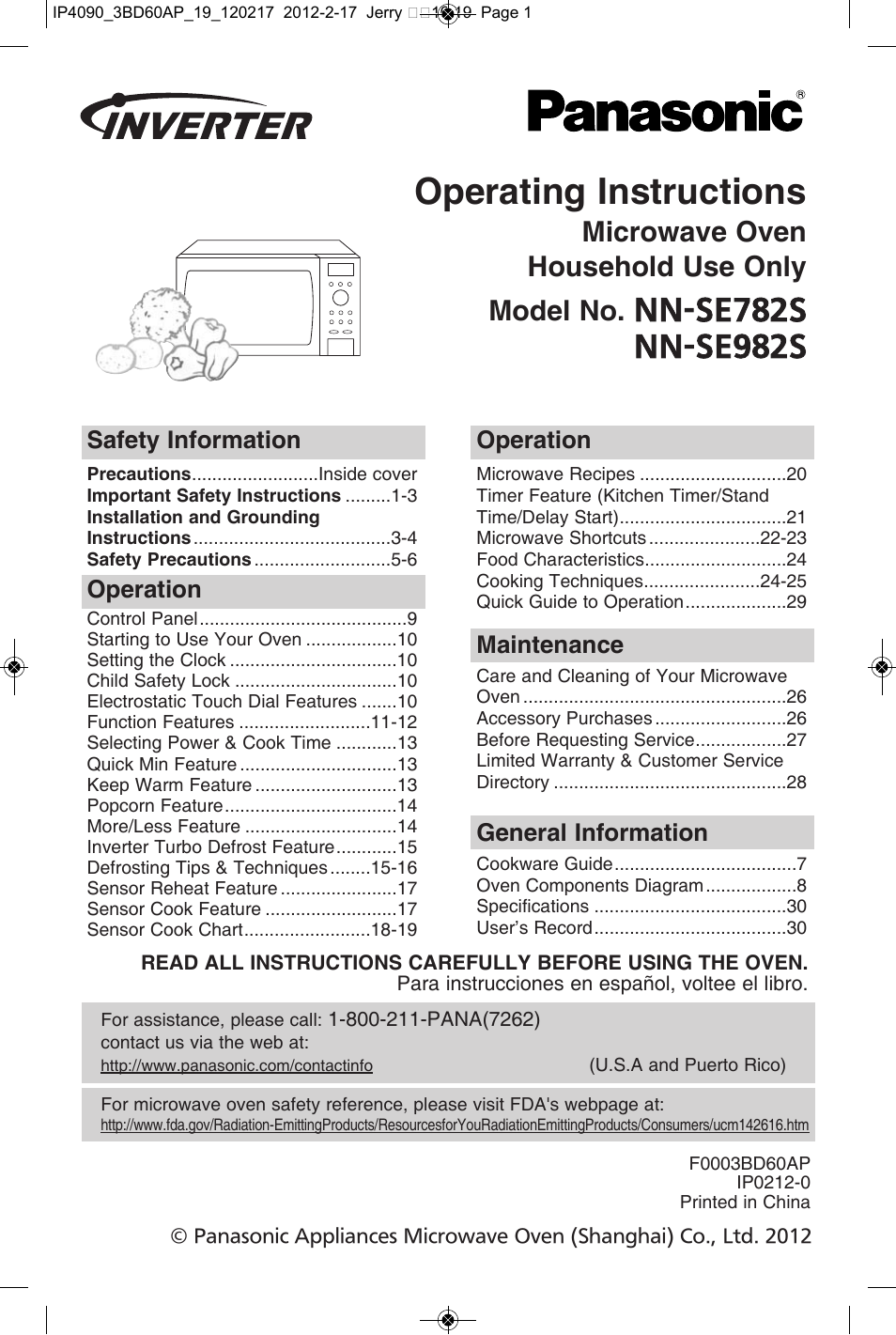 Panasonic NN-SE782S User Manual | 32 pages