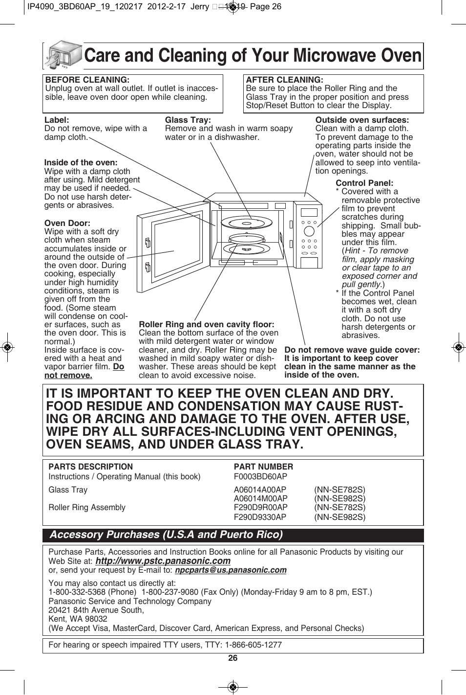 Care and cleaning of your microwave oven, Accessory purchases | Panasonic NN-SE782S User Manual | Page 28 / 32