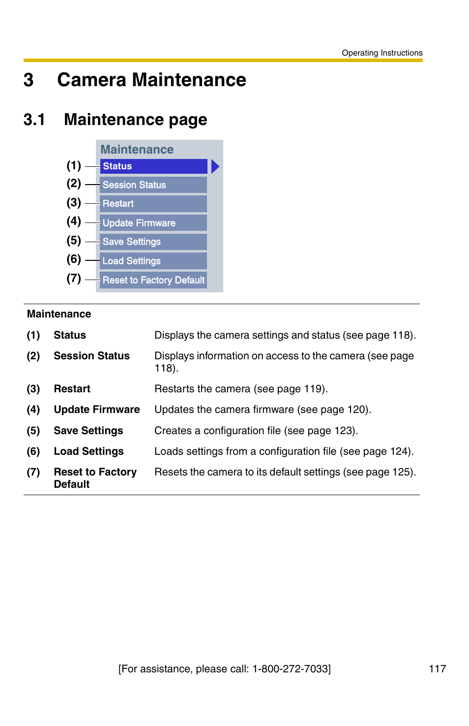 3 camera maintenance, Ge 117, 3camera maintenance | 1 maintenance page | Panasonic BB-HCM381A User Manual | Page 117 / 160