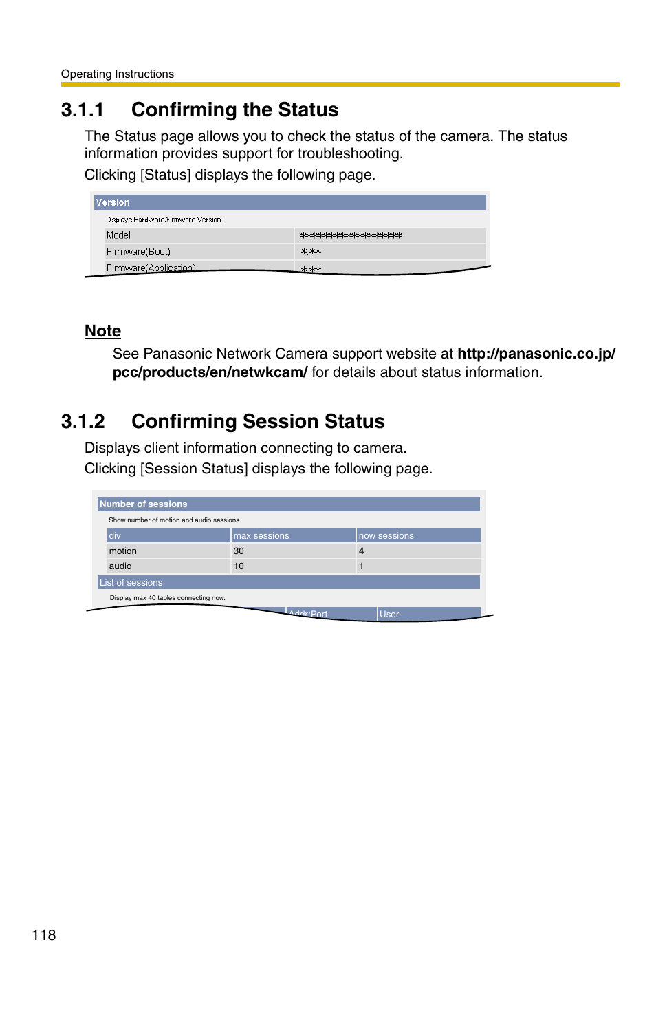 1 confirming the status, 2 confirming session status | Panasonic BB-HCM381A User Manual | Page 118 / 160