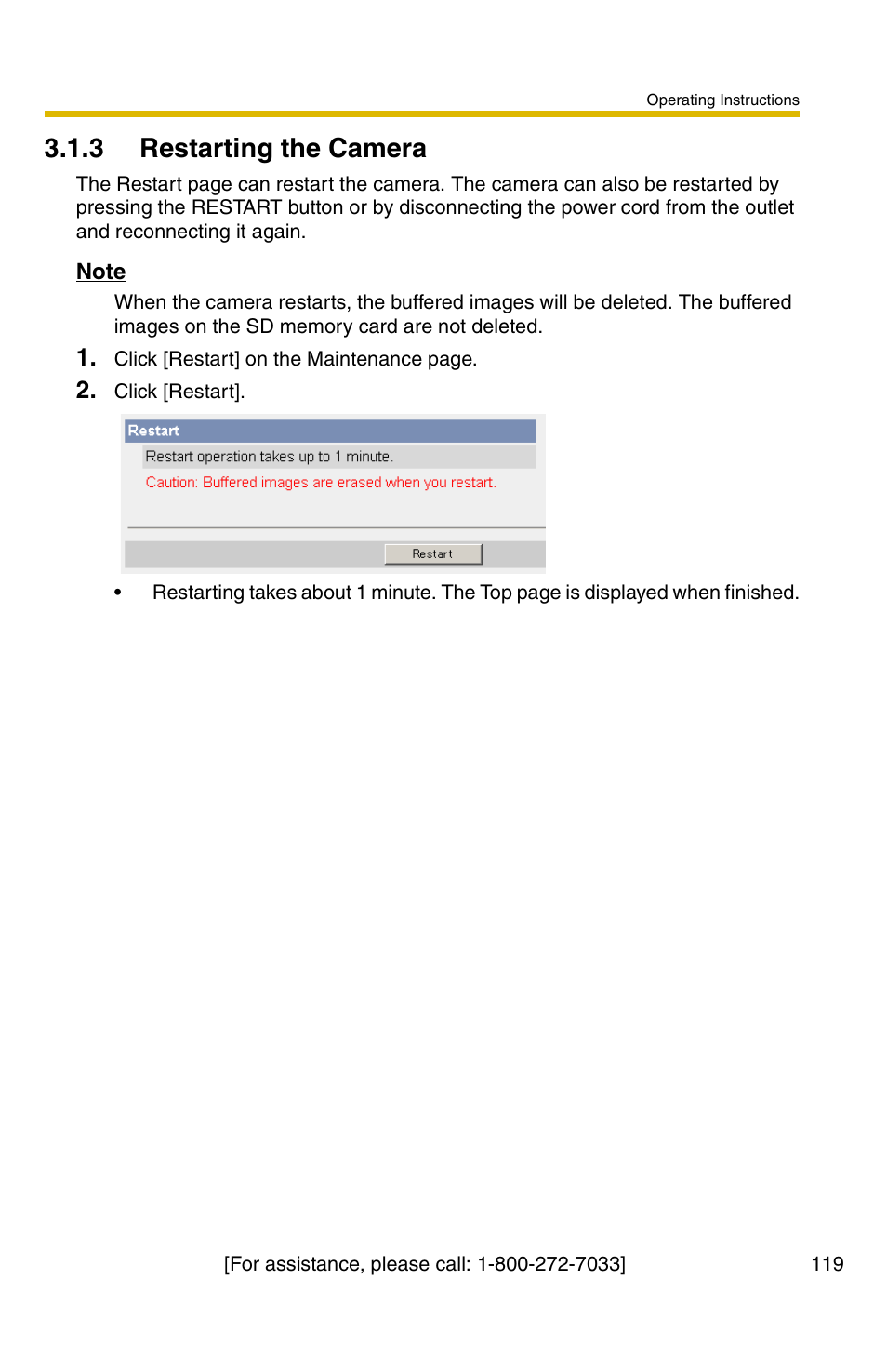 3 restarting the camera, E 119) | Panasonic BB-HCM381A User Manual | Page 119 / 160