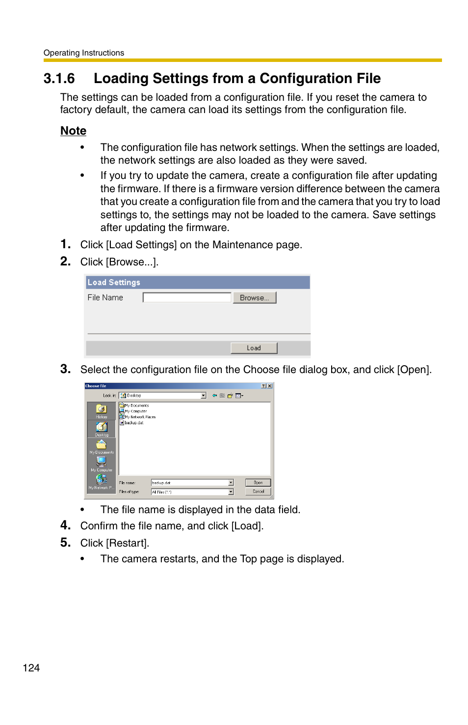 6 loading settings from a configuration file, Ge 124 | Panasonic BB-HCM381A User Manual | Page 124 / 160